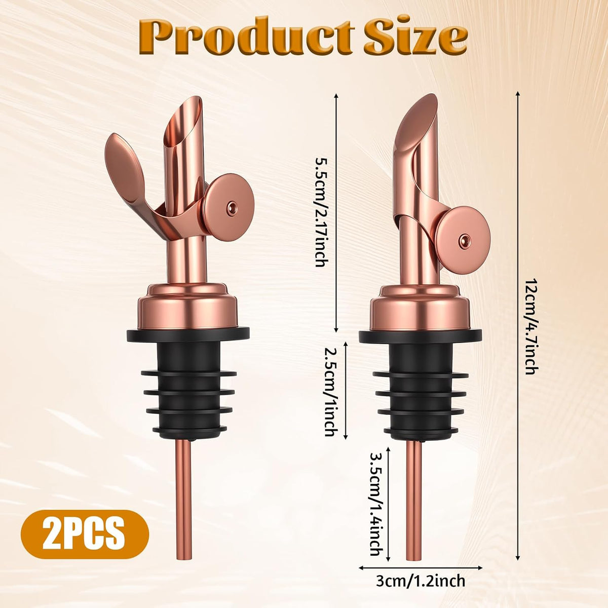 2 PCS Weighted Stainless Steel Bottle Pourers, Olive Oil Dispenser Spout, Self Closing Liquor Pour Spout, Weighted Pourer for Liquor Bottles, Oil Bottles, Vinegar, Syrup and Alcohol, Gold