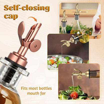 2 PCS Weighted Stainless Steel Bottle Pourers, Olive Oil Dispenser Spout, Self Closing Liquor Pour Spout, Weighted Pourer for Liquor Bottles, Oil Bottles, Vinegar, Syrup and Alcohol, Gold