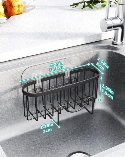 Multifunctional Sponge Holder with Unique M-Shaped, 2 Installation Methods Kitchen Sink Caddy Organizer, Rustproof Stainless Steel Kitchen Organizers and Storage Essentials - Black