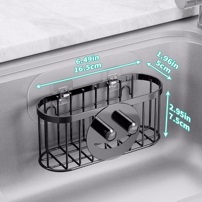 Multifunctional Sponge Holder with Unique M-Shaped, 2 Installation Methods Kitchen Sink Caddy Organizer, Rustproof Stainless Steel Kitchen Organizers and Storage Essentials - Black