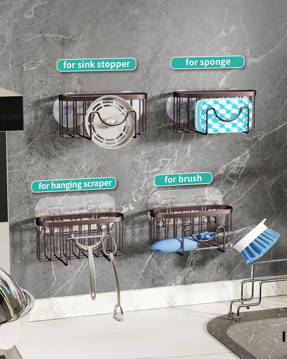 Multifunctional Sponge Holder with Unique M-Shaped, 2 Installation Methods Kitchen Sink Caddy Organizer, Rustproof Stainless Steel Kitchen Organizers and Storage Essentials - Black