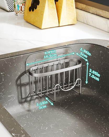 Multifunctional Sponge Holder with Unique M-Shaped, 2 Installation Methods Kitchen Sink Caddy Organizer, Rustproof Stainless Steel Kitchen Organizers and Storage Essentials - Black