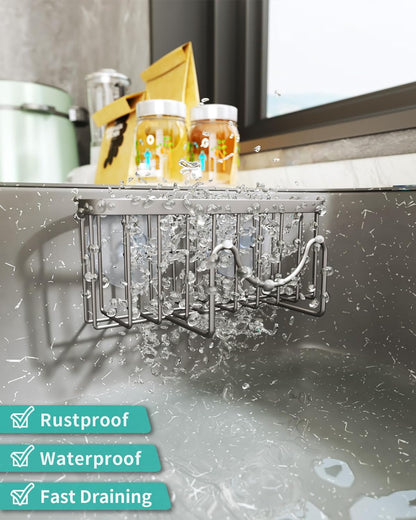 Multifunctional Sponge Holder with Unique M-Shaped, 2 Installation Methods Kitchen Sink Caddy Organizer, Rustproof Stainless Steel Kitchen Organizers and Storage Essentials - Black