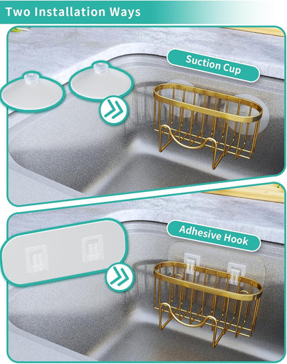 Multifunctional Sponge Holder with Unique M-Shaped, 2 Installation Methods Kitchen Sink Caddy Organizer, Rustproof Stainless Steel Kitchen Organizers and Storage Essentials - Black