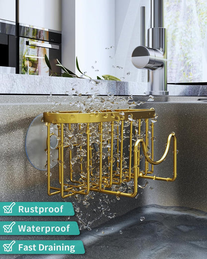 Multifunctional Sponge Holder with Unique M-Shaped, 2 Installation Methods Kitchen Sink Caddy Organizer, Rustproof Stainless Steel Kitchen Organizers and Storage Essentials - Black