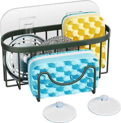 Multifunctional Sponge Holder with Unique M-Shaped, 2 Installation Methods Kitchen Sink Caddy Organizer, Rustproof Stainless Steel Kitchen Organizers and Storage Essentials - Black
