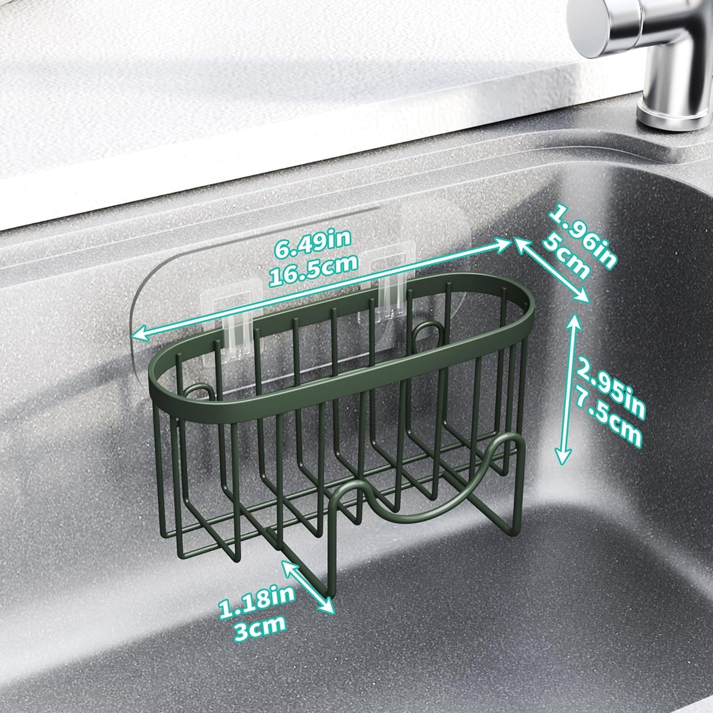 Multifunctional Sponge Holder with Unique M-Shaped, 2 Installation Methods Kitchen Sink Caddy Organizer, Rustproof Stainless Steel Kitchen Organizers and Storage Essentials - Black