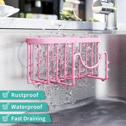 Multifunctional Sponge Holder with Unique M-Shaped, 2 Installation Methods Kitchen Sink Caddy Organizer, Rustproof Stainless Steel Kitchen Organizers and Storage Essentials - Black