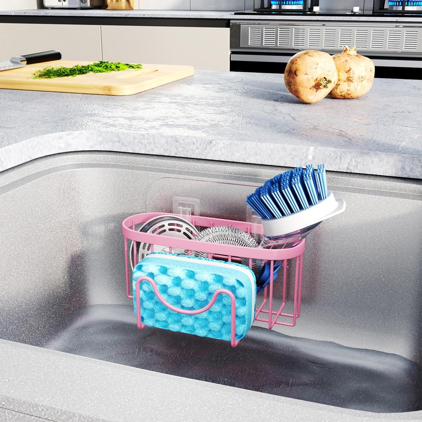 Multifunctional Sponge Holder with Unique M-Shaped, 2 Installation Methods Kitchen Sink Caddy Organizer, Rustproof Stainless Steel Kitchen Organizers and Storage Essentials - Black