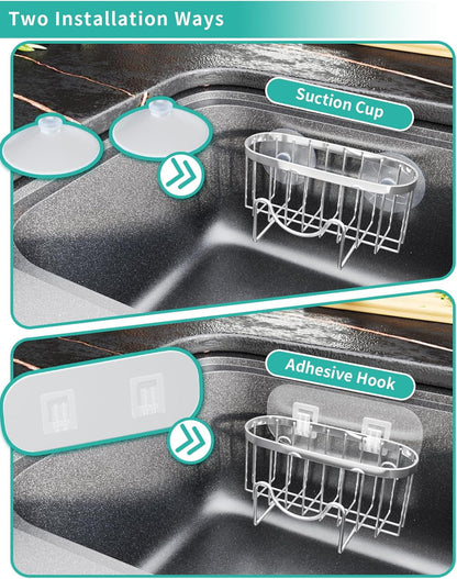 Multifunctional Sponge Holder with Unique M-Shaped, 2 Installation Methods Kitchen Sink Caddy Organizer, Rustproof Stainless Steel Kitchen Organizers and Storage Essentials - Black