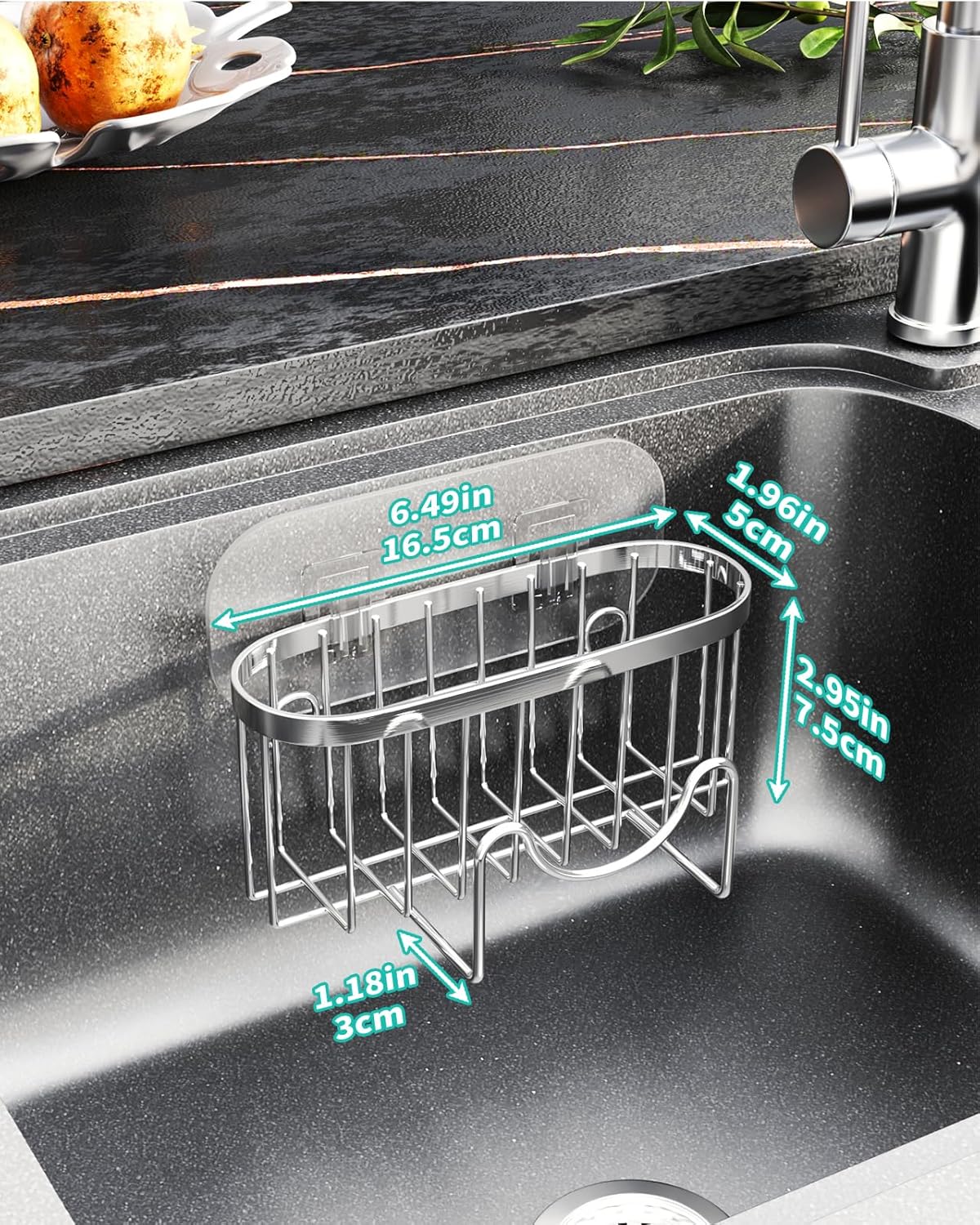 Multifunctional Sponge Holder with Unique M-Shaped, 2 Installation Methods Kitchen Sink Caddy Organizer, Rustproof Stainless Steel Kitchen Organizers and Storage Essentials - Black