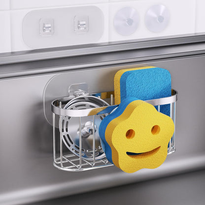 Multifunctional Sponge Holder with Unique M-Shaped, 2 Installation Methods Kitchen Sink Caddy Organizer, Rustproof Stainless Steel Kitchen Organizers and Storage Essentials - Black