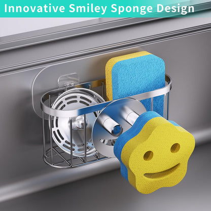Multifunctional Sponge Holder with Unique M-Shaped, 2 Installation Methods Kitchen Sink Caddy Organizer, Rustproof Stainless Steel Kitchen Organizers and Storage Essentials - Black