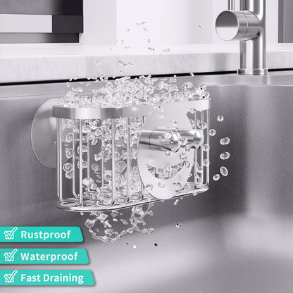 Multifunctional Sponge Holder with Unique M-Shaped, 2 Installation Methods Kitchen Sink Caddy Organizer, Rustproof Stainless Steel Kitchen Organizers and Storage Essentials - Black