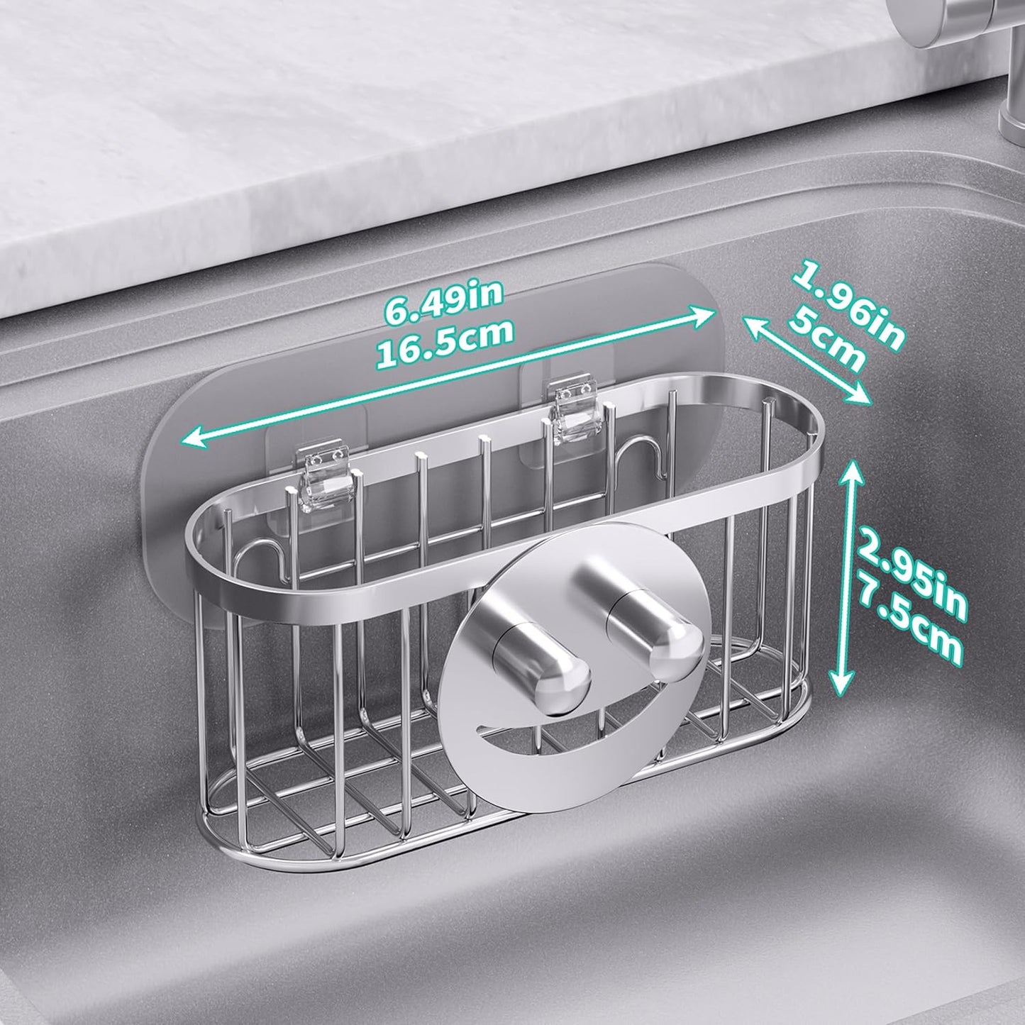 Multifunctional Sponge Holder with Unique M-Shaped, 2 Installation Methods Kitchen Sink Caddy Organizer, Rustproof Stainless Steel Kitchen Organizers and Storage Essentials - Black