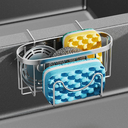 Multifunctional Sponge Holder with Unique M-Shaped, 2 Installation Methods Kitchen Sink Caddy Organizer, Rustproof Stainless Steel Kitchen Organizers and Storage Essentials - Black