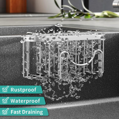 Multifunctional Sponge Holder with Unique M-Shaped, 2 Installation Methods Kitchen Sink Caddy Organizer, Rustproof Stainless Steel Kitchen Organizers and Storage Essentials - Black