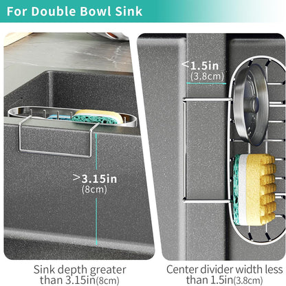 Multifunctional Sponge Holder with Unique M-Shaped, 2 Installation Methods Kitchen Sink Caddy Organizer, Rustproof Stainless Steel Kitchen Organizers and Storage Essentials - Black