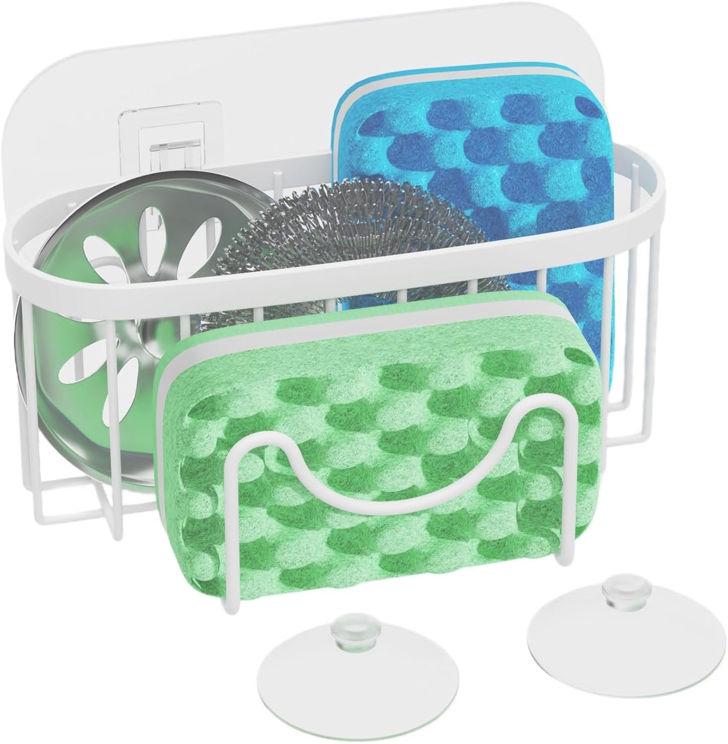 Multifunctional Sponge Holder with Unique M-Shaped, 2 Installation Methods Kitchen Sink Caddy Organizer, Rustproof Stainless Steel Kitchen Organizers and Storage Essentials - Black