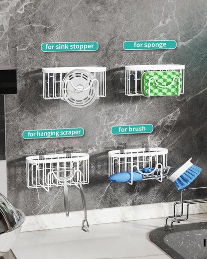 Multifunctional Sponge Holder with Unique M-Shaped, 2 Installation Methods Kitchen Sink Caddy Organizer, Rustproof Stainless Steel Kitchen Organizers and Storage Essentials - Black