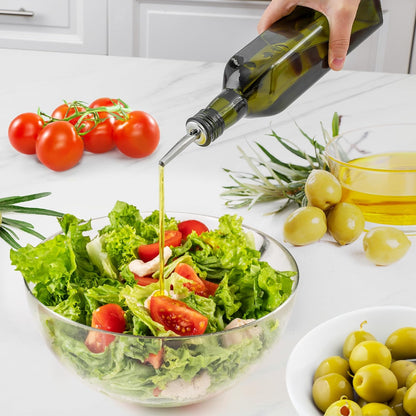 17oz Olive Oil Dispenser Bottle – Glass Oil Cruet with Spout, Funnel & Pourers, Easy-Pour Decanter for Kitchen Cooking and Serving (Green)