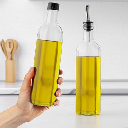 17oz Olive Oil Dispenser Bottle – Glass Oil Cruet with Spout, Funnel & Pourers, Easy-Pour Decanter for Kitchen Cooking and Serving (Green)