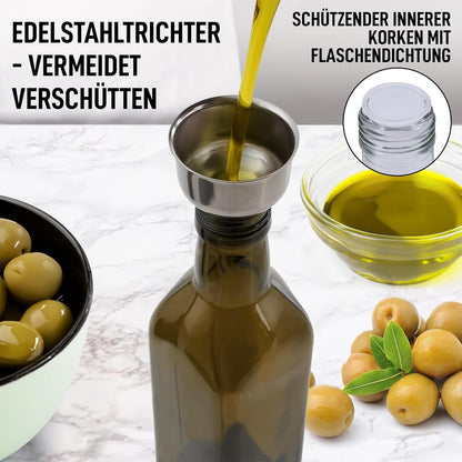 17oz Olive Oil Dispenser Bottle – Glass Oil Cruet with Spout, Funnel & Pourers, Easy-Pour Decanter for Kitchen Cooking and Serving (Green)