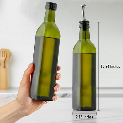 17oz Olive Oil Dispenser Bottle – Glass Oil Cruet with Spout, Funnel & Pourers, Easy-Pour Decanter for Kitchen Cooking and Serving (Green)
