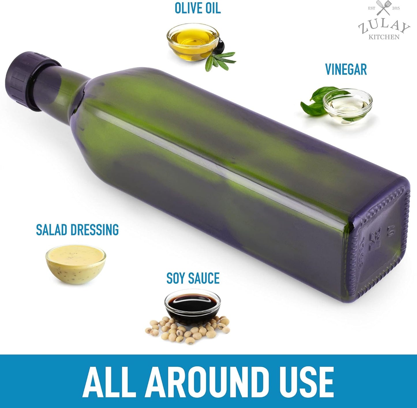 17oz Olive Oil Dispenser Bottle – Glass Oil Cruet with Spout, Funnel & Pourers, Easy-Pour Decanter for Kitchen Cooking and Serving (Green)