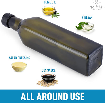 17oz Olive Oil Dispenser Bottle – Glass Oil Cruet with Spout, Funnel & Pourers, Easy-Pour Decanter for Kitchen Cooking and Serving (Green)