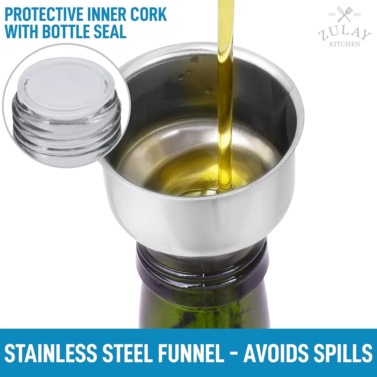 17oz Olive Oil Dispenser Bottle – Glass Oil Cruet with Spout, Funnel & Pourers, Easy-Pour Decanter for Kitchen Cooking and Serving (Green)