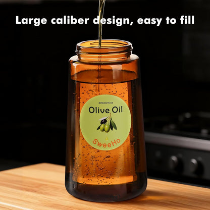 Oil Sprayer for Cooking,470ml Cooking Olive Oil Sprayer and Oil Dispenser 2 In 1, Food-grade Glass Oil Spray Bottle Mister for Air Fryer, BBQ, Griddle (Black+dark green glass and color label)