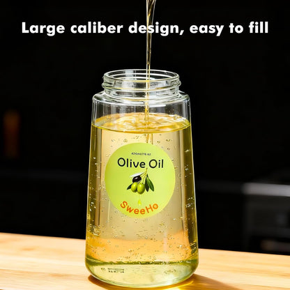 Oil Sprayer for Cooking,470ml Cooking Olive Oil Sprayer and Oil Dispenser 2 In 1, Food-grade Glass Oil Spray Bottle Mister for Air Fryer, BBQ, Griddle (Black+dark green glass and color label)