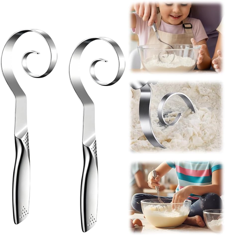 Seamless Dough Whisk, 2026 New 430 Stainless Steel Dutch Bread Dough Whisk Tool for Sourdough Bread Baking, Whisking, Pizza, Pastry, Cake Batter, Biscuits (1)