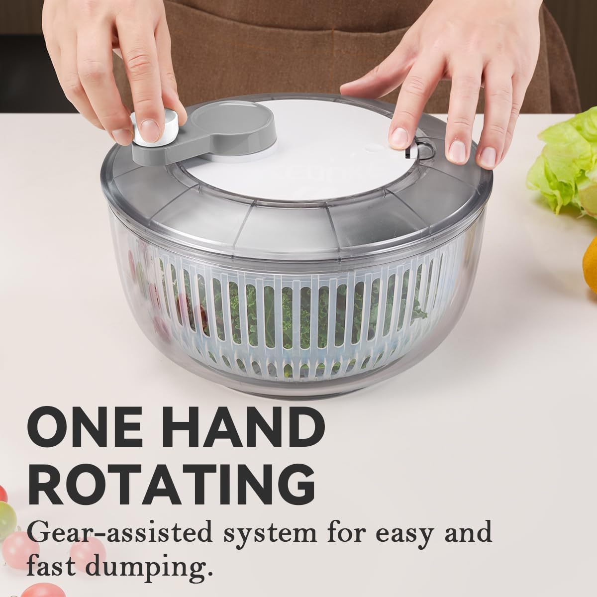 Manual Salad Spinner - Hand-Crank Vegetable & Lettuce Dryer for Washing, Spinning, and Draining Greens, Fruits, and Vegetables - Food-Grade Material, Easy-Clean Detachable Parts 4.2Qt.