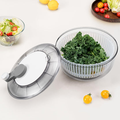 Manual Salad Spinner - Hand-Crank Vegetable & Lettuce Dryer for Washing, Spinning, and Draining Greens, Fruits, and Vegetables - Food-Grade Material, Easy-Clean Detachable Parts 4.2Qt.