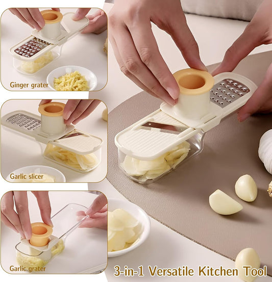Versatile Ginger Grater, Garlic Mincer - Kitchen Small Grater with Safe Hand Guard Design for Ginger & Garlic, Stainless Steel Blades for Grating, Julienne & Thin Slicing (2 Pack)