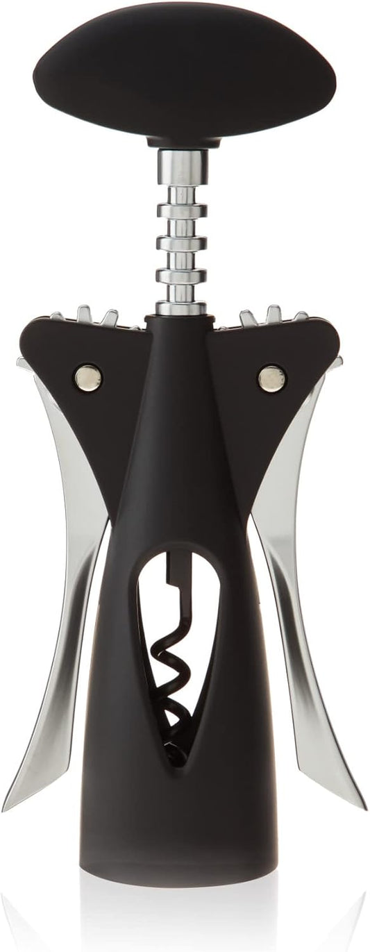 Twisted Heavy, Winged Corkscrew Lever Arms Bottle, Black, Soft-Touch Grip, Easy-to-Use Wine Opener, Set of 1