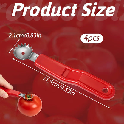 4PCS Tomato Corer Tool, Stainless Steel Tomato Strawberry Top Remover, Strawberry Huller Stem Remover, Fruit Corer Tool for Dessert and Salad Making (Red)