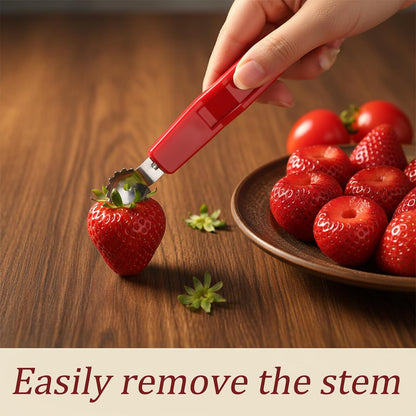 4PCS Tomato Corer Tool, Stainless Steel Tomato Strawberry Top Remover, Strawberry Huller Stem Remover, Fruit Corer Tool for Dessert and Salad Making (Red)