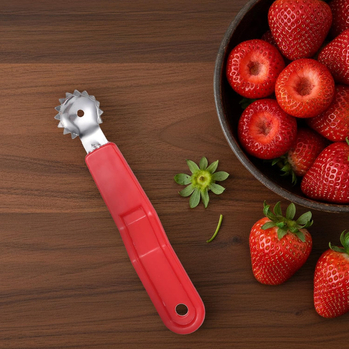 4PCS Tomato Corer Tool, Stainless Steel Tomato Strawberry Top Remover, Strawberry Huller Stem Remover, Fruit Corer Tool for Dessert and Salad Making (Red)