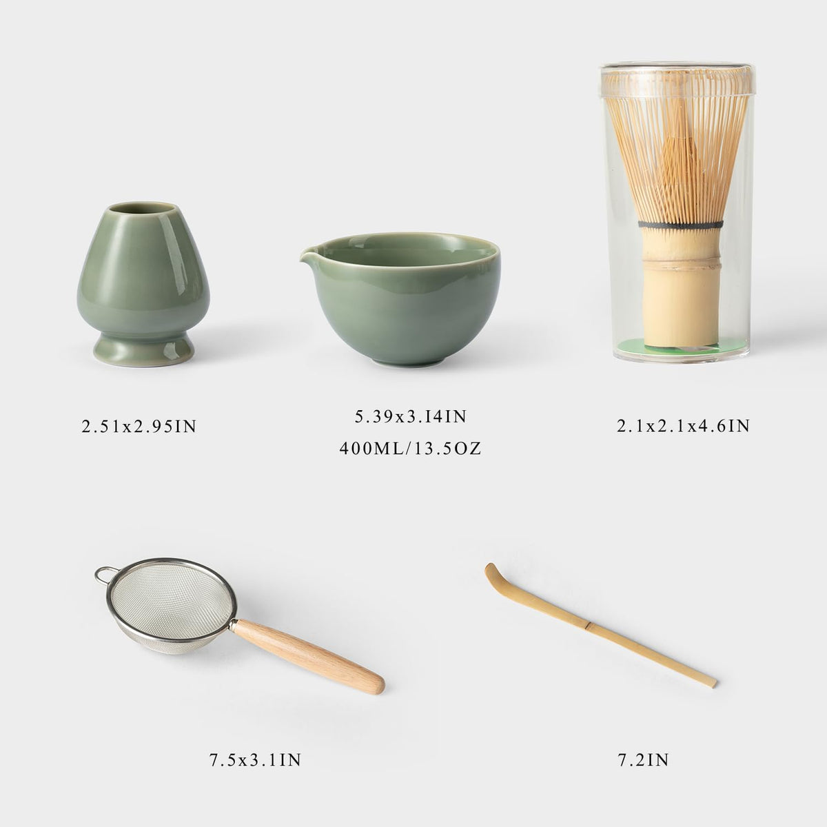 Matcha Whisk Set, Matcha Set with Ceramic Matcha Bowl, Bamboo Whisk & Holder, Sifter, Tea Scoop (Black Gold)