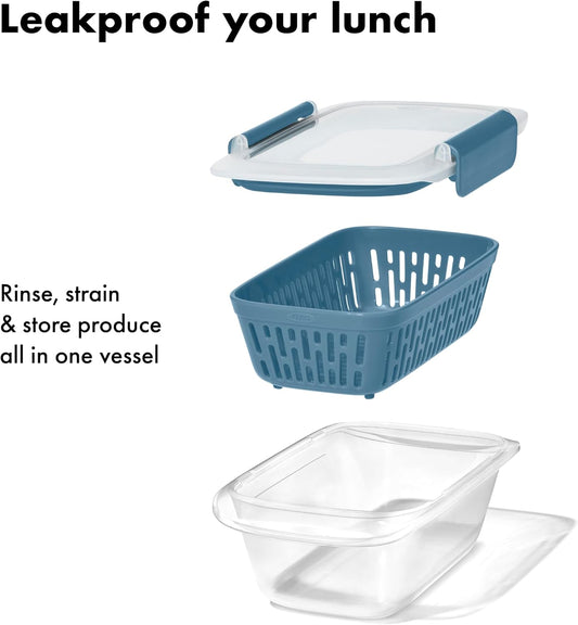 Good Grips Prep and Go Container With Colander - Ocean Blue