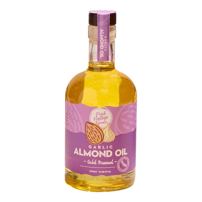 Cold Pressed Garlic Almond Oil - 12.68 Fl Oz, Pack of 1 | Cold Pressed California Almond Oil with Roasted Garlic, Non-GMO, Gluten-Free, Keto Friendly for Cooking, Dipping & Drizzling