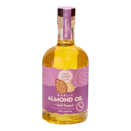 Cold Pressed Garlic Almond Oil - 12.68 Fl Oz, Pack of 1 | Cold Pressed California Almond Oil with Roasted Garlic, Non-GMO, Gluten-Free, Keto Friendly for Cooking, Dipping & Drizzling