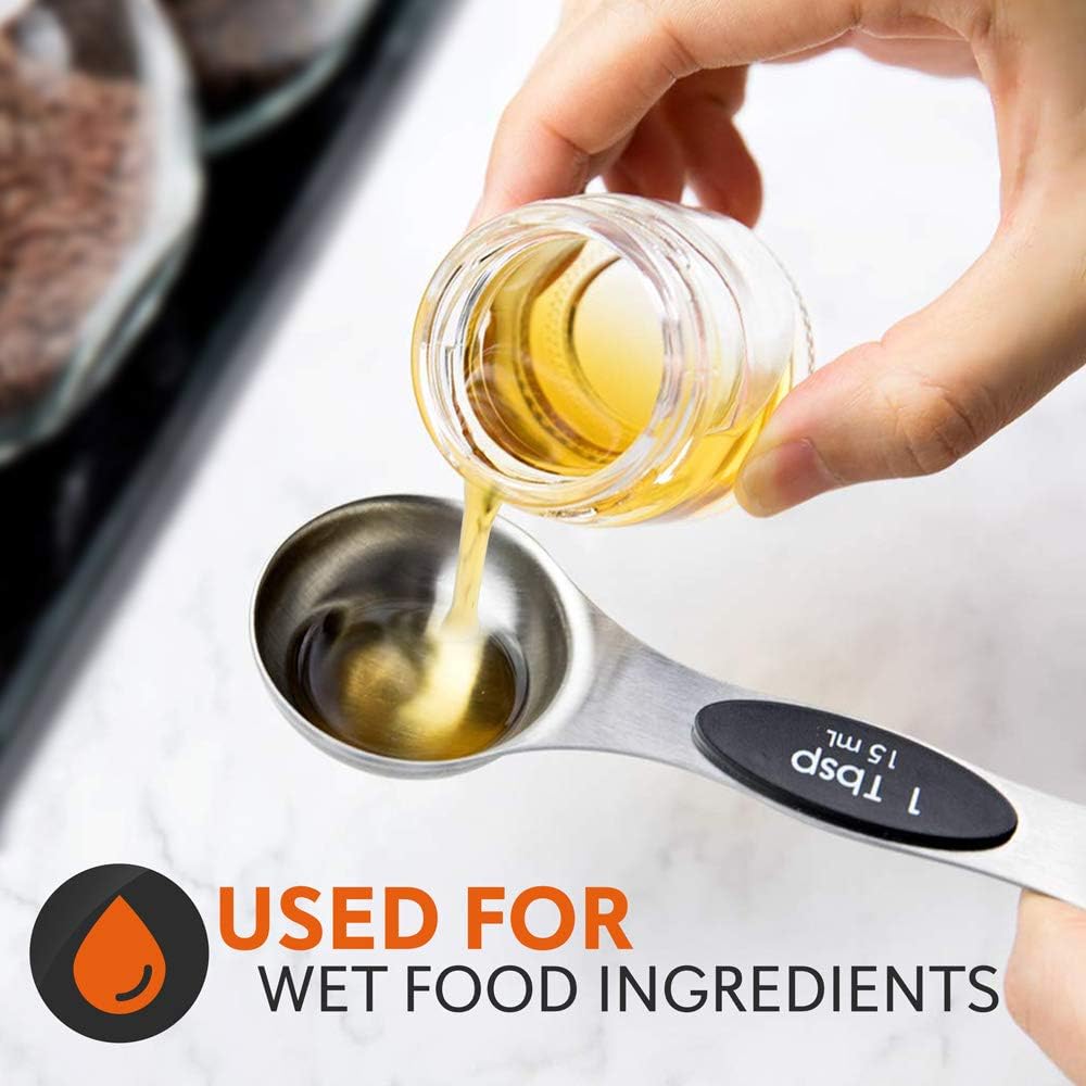 NutriChef 6-Piece Magnetic Measuring Spoon Set - Stainless Steel Stackable Dual Sided Nesting Teaspoon to Tablespoon For Dry & Liquid Ingredients, Stylish, Rustproof & Easy-to-Clean - Silver