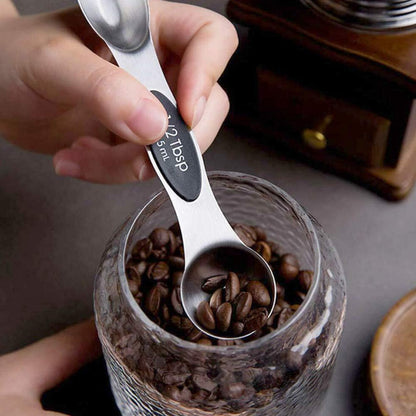NutriChef 6-Piece Magnetic Measuring Spoon Set - Stainless Steel Stackable Dual Sided Nesting Teaspoon to Tablespoon For Dry & Liquid Ingredients, Stylish, Rustproof & Easy-to-Clean - Silver