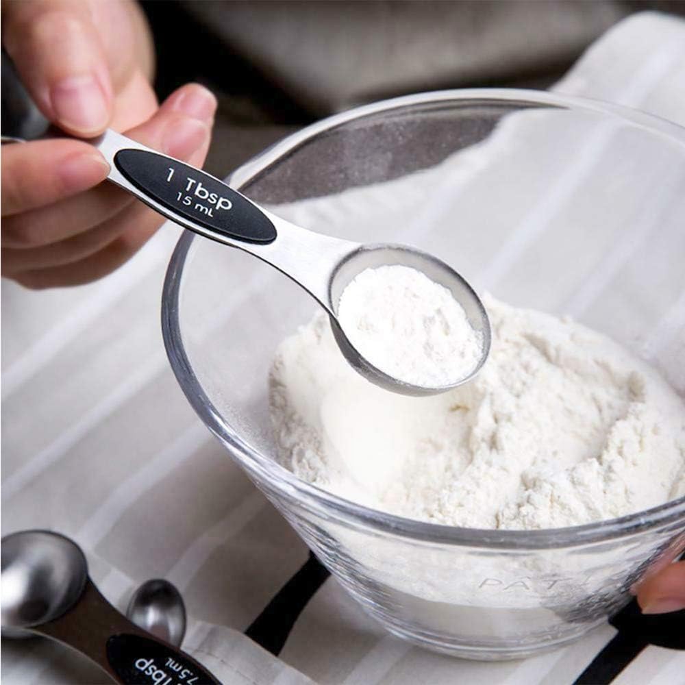 NutriChef 6-Piece Magnetic Measuring Spoon Set - Stainless Steel Stackable Dual Sided Nesting Teaspoon to Tablespoon For Dry & Liquid Ingredients, Stylish, Rustproof & Easy-to-Clean - Silver