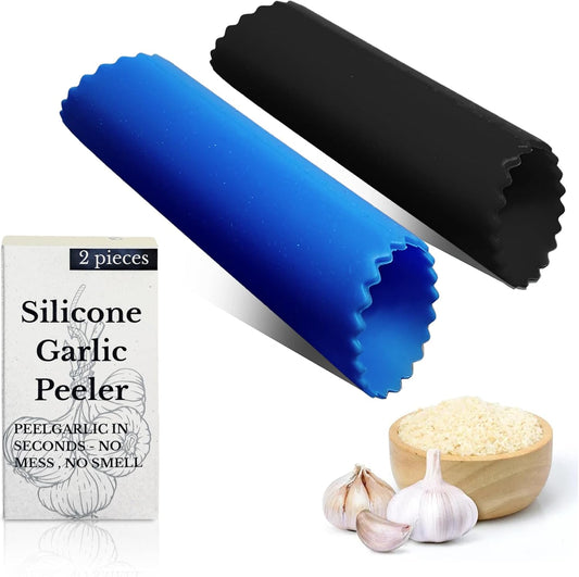 Silicone Garlic Peeler Tube, 2 Pack – BPA-Free, Odor-Free & Dishwasher Safe – Easy Garlic Skin Remover Roller – Black & Blue Kitchen Gadget for Fast, Effortless Cooking (black & blue)