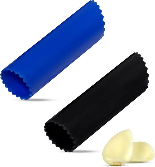 Silicone Garlic Peeler Tube, 2 Pack – BPA-Free, Odor-Free & Dishwasher Safe – Easy Garlic Skin Remover Roller – Black & Blue Kitchen Gadget for Fast, Effortless Cooking (black & blue)